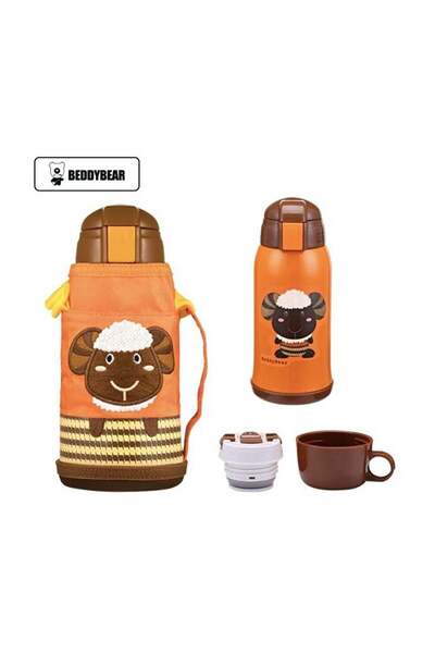 Beddybear Termos pentru copii cu husă, pai și cană, BeddyBear, Oaie, 630 ml, ...