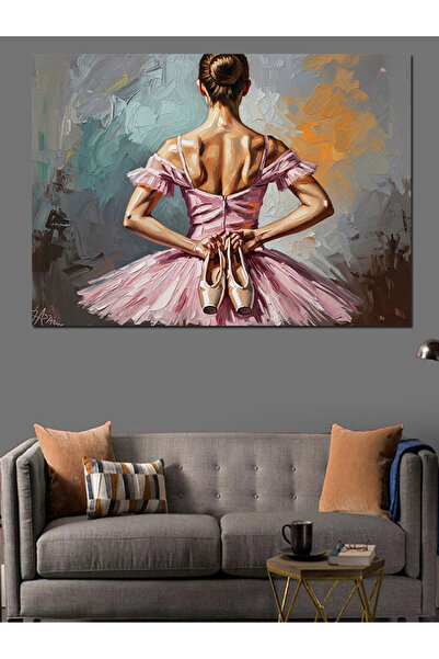 Artmeg Portret de balerină în rochie roz pe pânză decorativă - Tablou din lem...