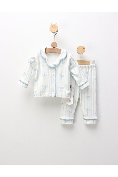 MiniKids Τυπωμένες πυτζάμες με φιόγκους, λευκό-μπλε