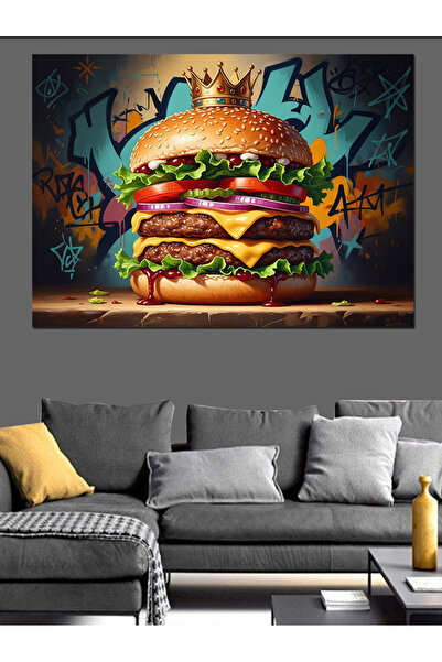 Artmeg Tablou decorativ din pânză cu burgeri și chiftele umede mari - Tablou ...