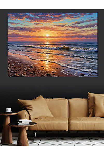 Artmeg Gün Batımında Dalgalı Deniz Manzarası Dekoratif Kanvas - Mdf Ahşap Tablo