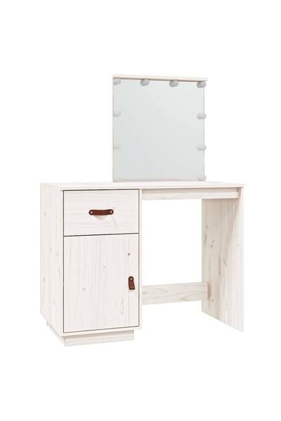 vidaxl Măsuță de toaletă cu LED, alb, 95x50x133,5 cm, lemn masiv pin