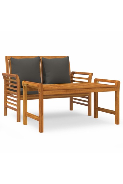 vidaxl Set mobilier grădină cu perne gri închis, 2 piese, lemn masiv