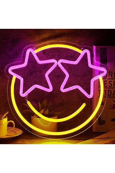 Slasa Smile Face Neon Sign Emoji Wall Decor 31x33 with 6 mm Acrylic Base