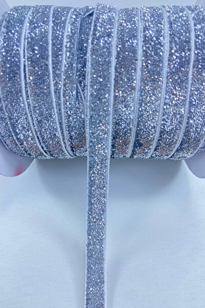 Hobigram Сребриста брокатена кадифена панделка за декорация и опаковане, 1 см...