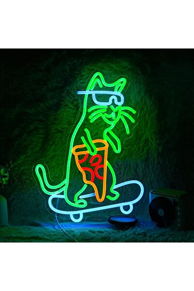 Slasa Skateboard Cat Neon Sign Fun Wall Decor 42x31 with 6 mm Acrylic Base