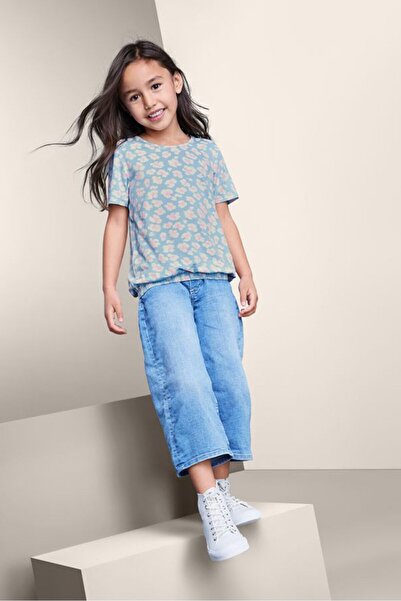 Tchibo Toddlers Girl Round Neckline Short Sleeve Printed Tops, Light Blue