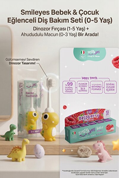Smile yes Smileyes Bebek Diş Macunu 0-3 Yaş Ahududu + DinaSaur Diş Fırçası 1-...