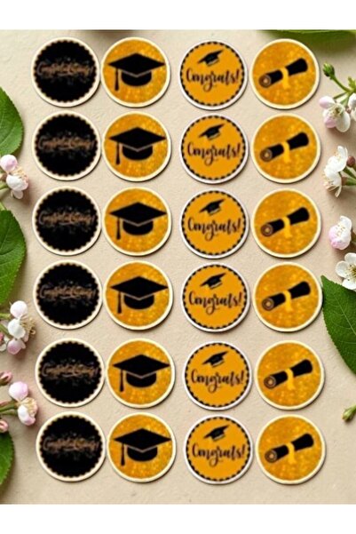 Armada 24-Piece Graduation Sticker Label 3.5 cm – Shiny Gold Black Round Stic...