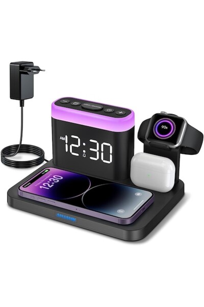 OEM Wireless Charging Station, 5 in 1 Alarm Clock