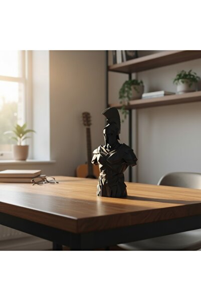 Grifon 3D Low Poly Spartalı Savaşçı Büstü - Geometrik Tasarım Dekoratif Obje