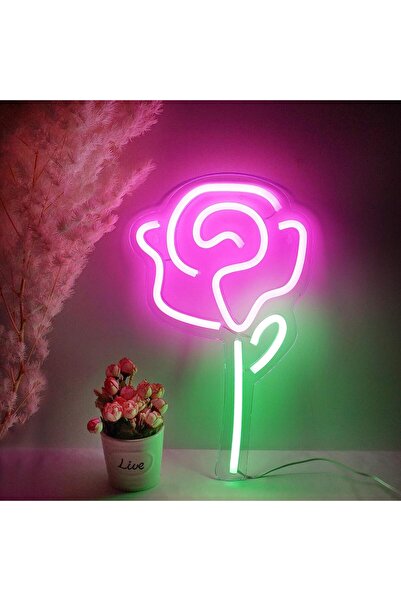 Slasa Rose Flower Neon Sign Floral Wall Decor Light 25x20 with 6 mm Acrylic Base