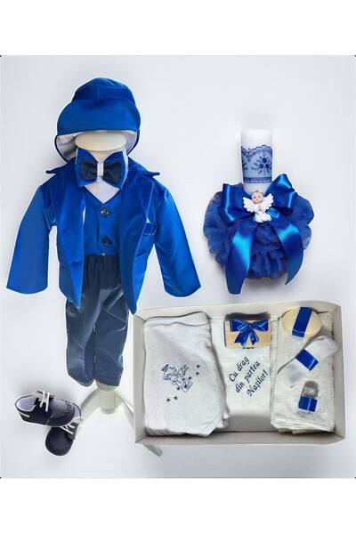 Your Baby Store Set complet pentru botez baiat– Mateo – albastru cu ingeras, ...