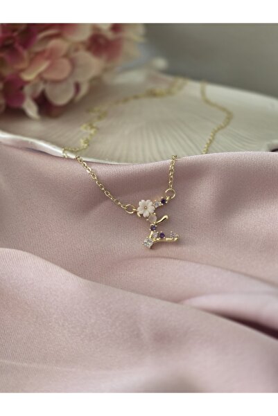 Glamluxe Prenses Kolye - Çiçekli E Harfi Gold Kaplama Kadın Kolye