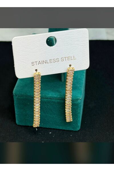 Vipfoni Waterway Baguette Zircon Stone Women's Steel Earrings