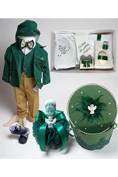 Your Baby Store Set complet pentru botez baiat– Mateo – verde cu ingeras, pan...