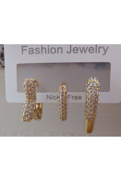 ceymora Kadın 3'lü Yıldız Kalp Desen Gold Küpe