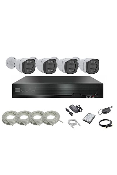 Envio Sistem complet de supraveghere video IP POE cu 4 camere Full Color de 4MP