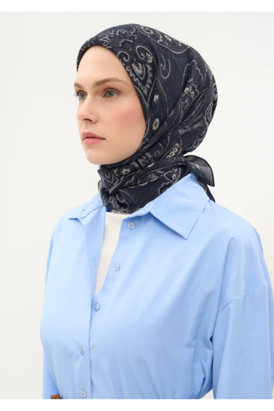 Silk Home Φουλάρι Βισκόζης Βελόρα Τεσσάρων Εποχών με Σχέδιο Έτρο Σκούρο Μπλε ...