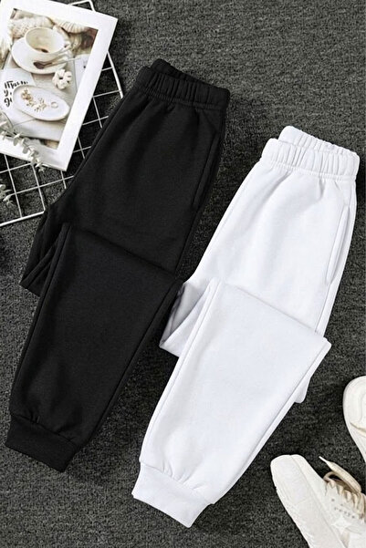 evavi Çocuk Baskısız İkili Paket Beyaz-Siyah Eşofman Altı