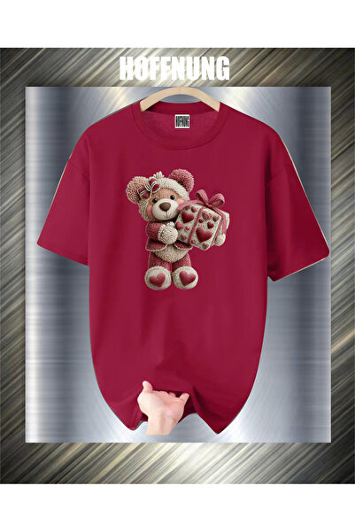 HOFFNUNG Unisex Short Sleeve Round Neck Bear Present Printed Solid Color Tshirt