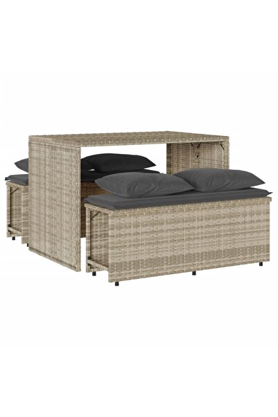 vidaxl Set mobilier de grădină cu perne, 3 piese,gri deschis,poliratan