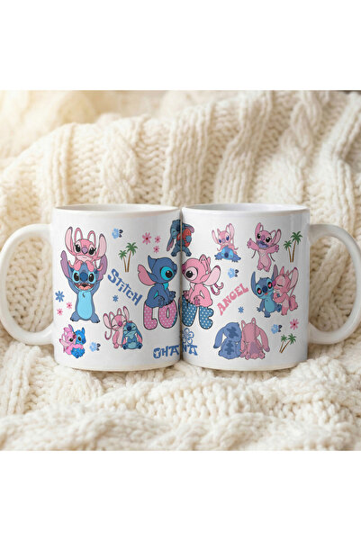esticker Angel And Stitch Love Sevgili Eş Konseptli Dekoratif | Hediyelik Kup...