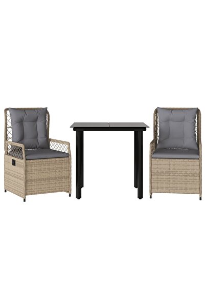 vidaxl Set mobilier de grădină cu perne, 3 piese, bej, poliratan
