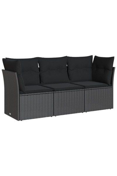 vidaxl Set mobilier de grădină cu perne, 3 piese, negru, poliratan