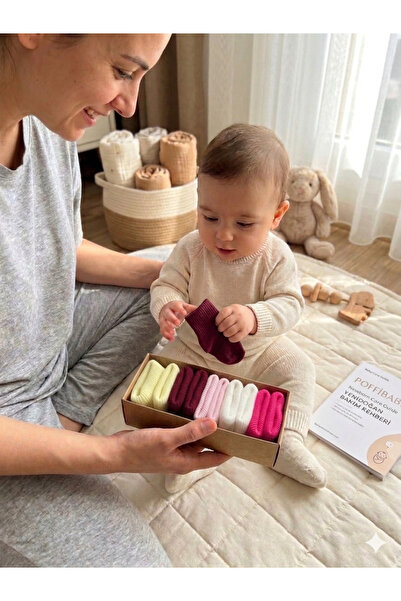 poffibaby Organik Pamuk Unisex 5'li Kutulu Premium Yenidoğan Bebek Çorabı