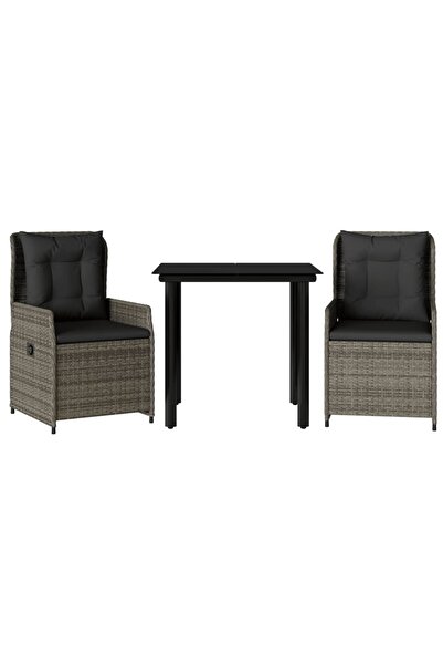 vidaxl Set mobilier de grădină cu perne, 3 piese, gri, poliratan