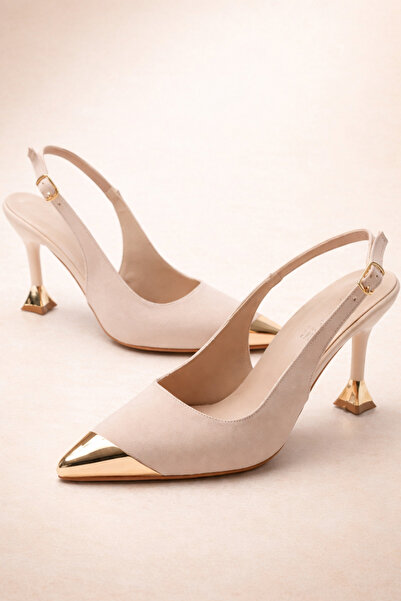 MİSS ZÜLÜF Women's Gold Toe Pad Detail Heeled Shoes