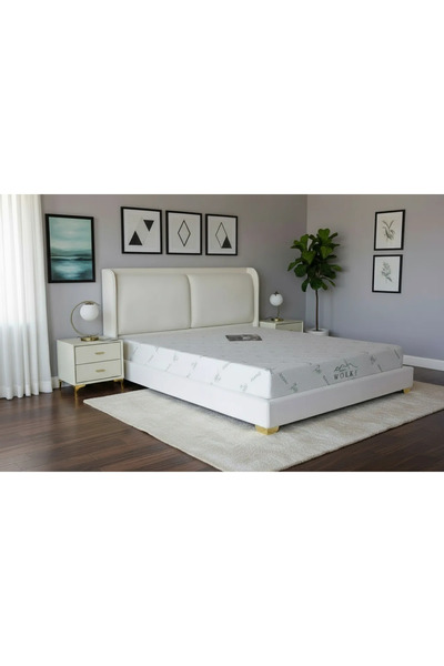 Marvis Pat tapițat cu catifea, culoare crem, 160x200 cm, cu somieră inclusă