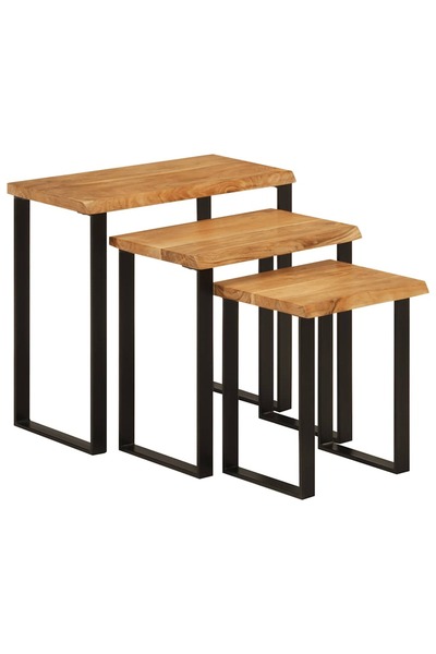 vidaxl Stackable tables, 3 pcs., natural edges, solid acacia wood