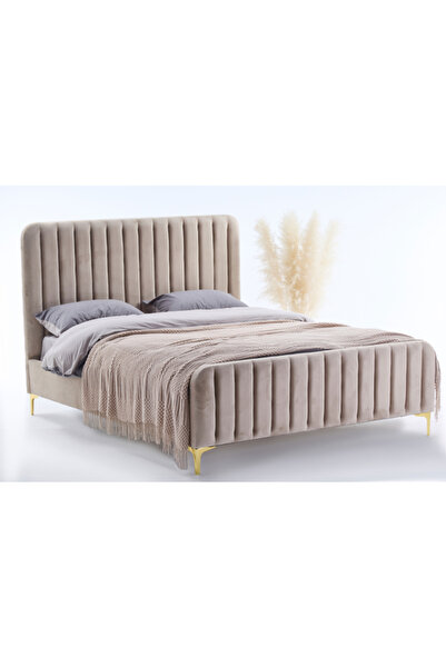 MarketMob Pat Melinda 180X200 tapițat catifea bej, somieră inclusă