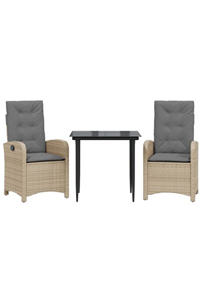 vidaxl 3-piece garden table set with cushions, beige, polyrattan