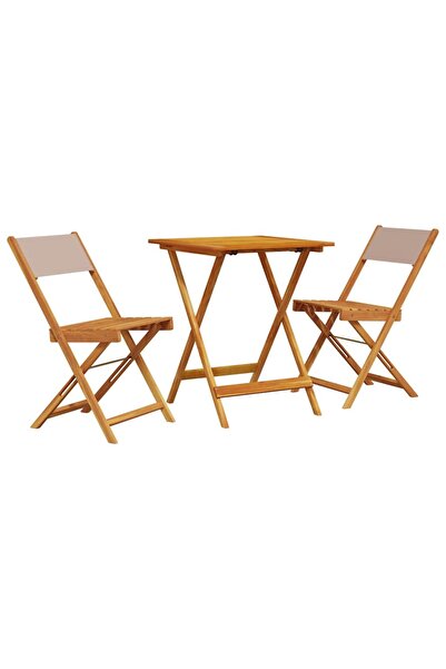 vidaxl Set mobilier bistro, 3 piese, textil taupe/lemn masiv