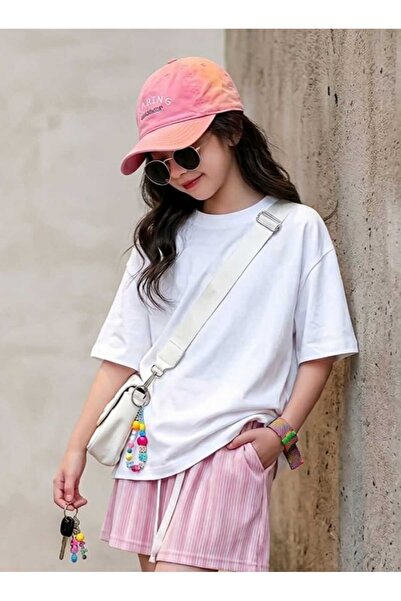 QAST GİYİM SANATI Oversize Comfortable Casual Children's T-Shirt White