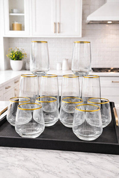 CAM 12 parça lal alev desen gold detaylı set