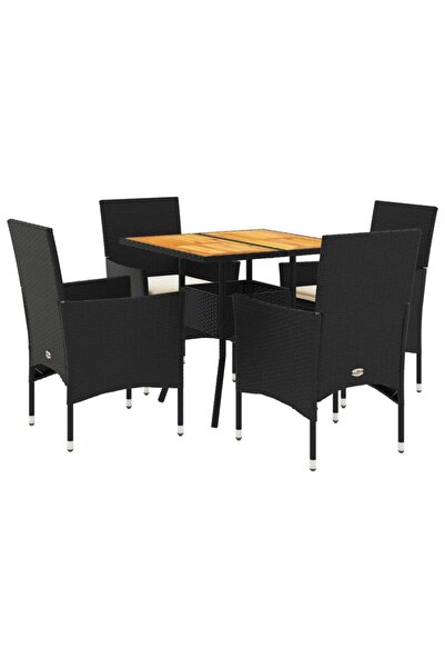 vidaxl Set mobilier grădină perne 5 piese negru poliratan/lemn acacia