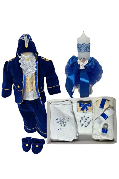 Your Baby Store Set complet botez baiat Micul Print- albastru electric cu cos...
