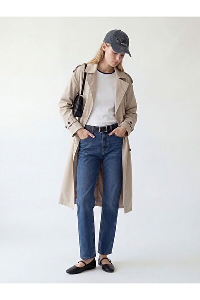 LC Waikiki Lcw modest beige Double-Breasted collar women's trench coat