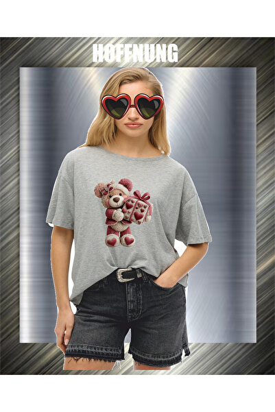 HOFFNUNG Unisex Short Sleeve Round Neck Bear Present Printed Solid Color Tshirt