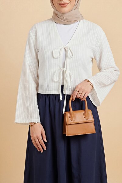 HİJABAYA Μπλούζα με δαντέλα μπροστά, ημιδιαφανής, με μανίκια βολάν