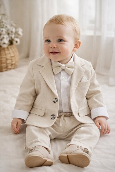 Pure Boutique Elegant 4-piece baby boy suit, jacket, shirt, pants, bow tie, c...