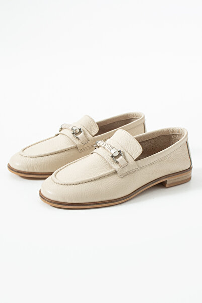 dericia shoes Frost Hakiki Deri Bej Günlük Rahat Kadın Loafer Ayakkabı