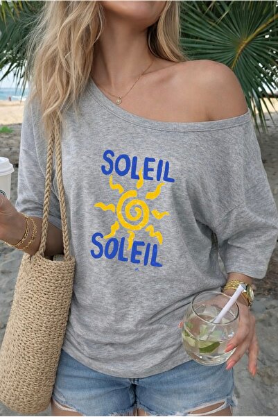 FUFLUNS تي شيرت نسائي ذو ياقة قاربية مطبوعة من SOLEIL