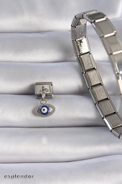 esplendor Stainless Steel Evil Eye Beaded Dangle Bracelet