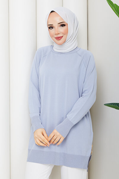 Pamuk Butik Γυναικείο πλεκτό τουνίκ με φερμουάρ στο πλάι από ραγιόν μερσεριζέ