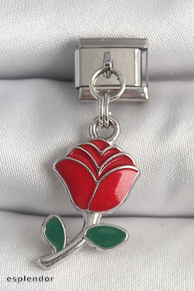 esplendor Red Rose Patterned Anti-Tarnish Steel Bracelet